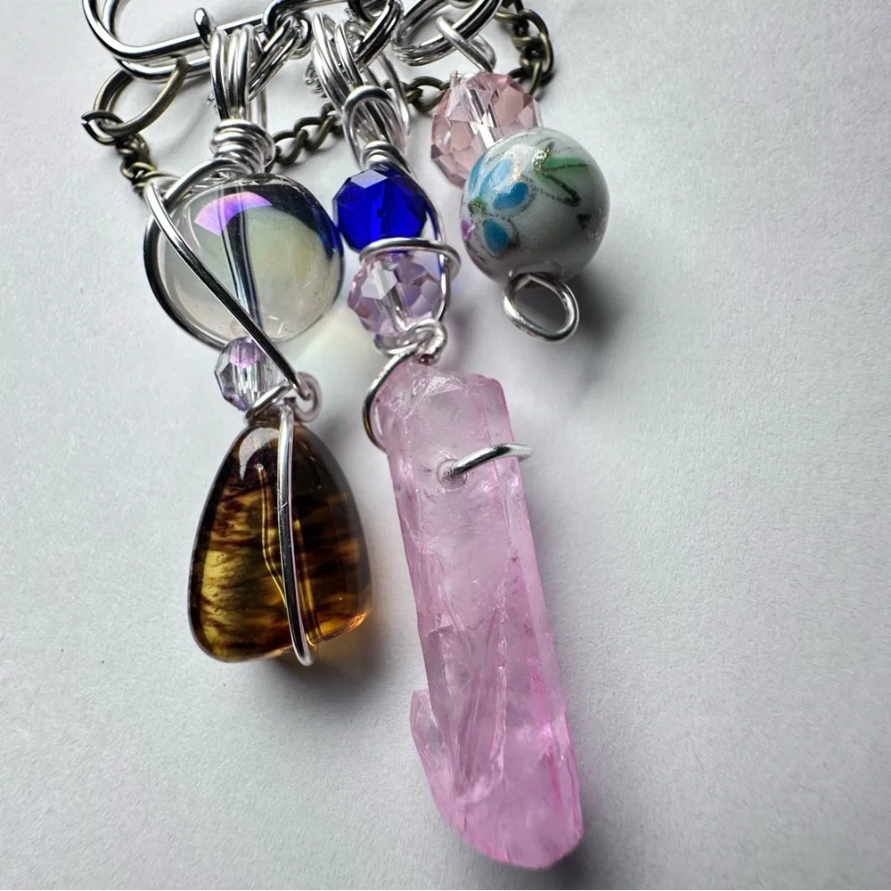 Artisan Pink Crystal Brooch | Hand Crafted | Glass Beads Pin Wire-Wrapped OOAK